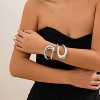 Thumbnail for Geometric Chunky Gold Silver Tone Irregular Hoop Bangle Bracelet - ArtGalleryZen