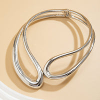Thumbnail for Geometric Chunky Gold Silver Tone Irregular Hoop Choker Necklace - ArtGalleryZen