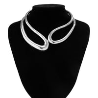 Thumbnail for Geometric Chunky Gold Silver Tone Irregular Hoop Choker Necklace - ArtGalleryZen