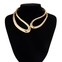 Thumbnail for Geometric Chunky Gold Silver Tone Irregular Hoop Choker Necklace - ArtGalleryZen