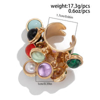 Thumbnail for Geometric Chunky Malachite Crystal Pearl Inlaid Tassel Open Ring - ArtGalleryZen