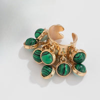 Thumbnail for Geometric Chunky Malachite Crystal Pearl Inlaid Tassel Open Ring - ArtGalleryZen