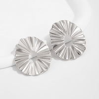 Thumbnail for Geometric Chunky Pleated Hoop Stud Earrings - ArtGalleryZen