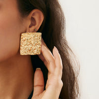 Thumbnail for Geometric Chunky Pleated Square Stud Earrings - ArtGalleryZen
