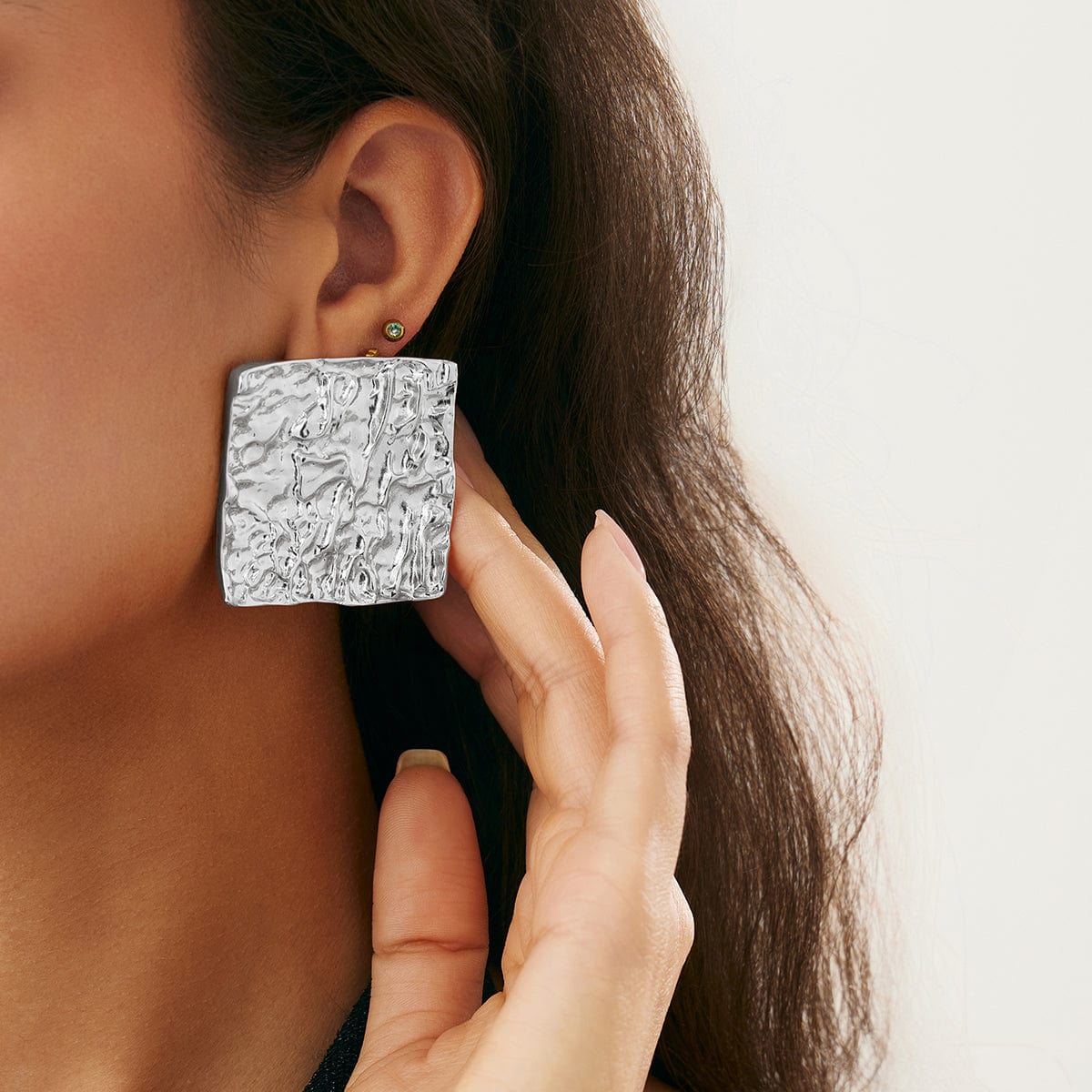 Geometric Chunky Pleated Square Stud Earrings - ArtGalleryZen