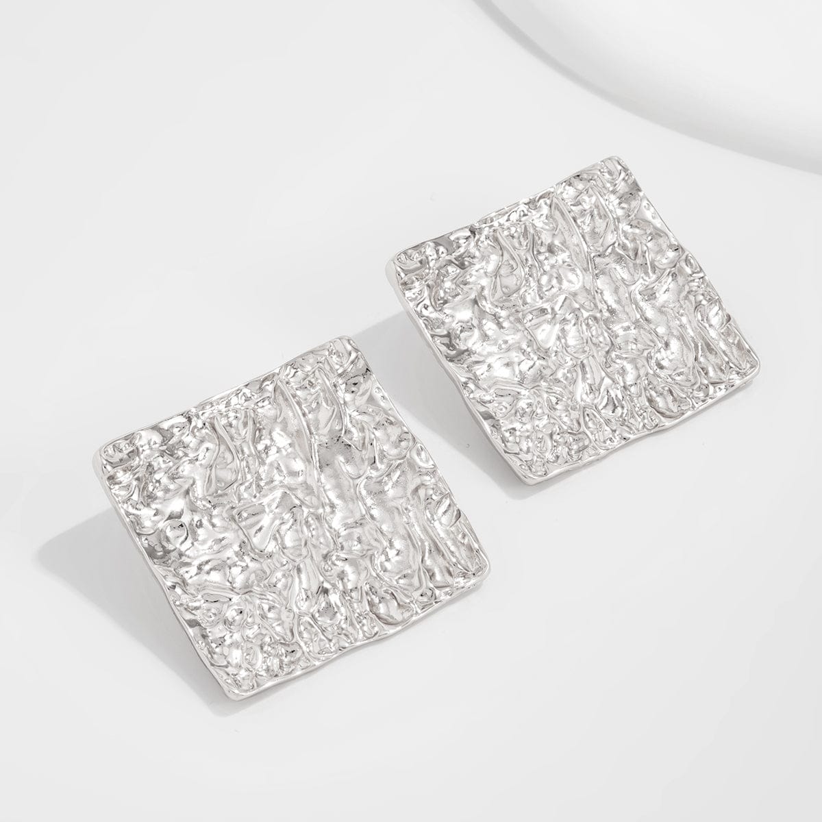 Geometric Chunky Pleated Square Stud Earrings - ArtGalleryZen
