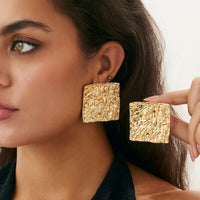 Thumbnail for Geometric Chunky Pleated Square Stud Earrings - ArtGalleryZen