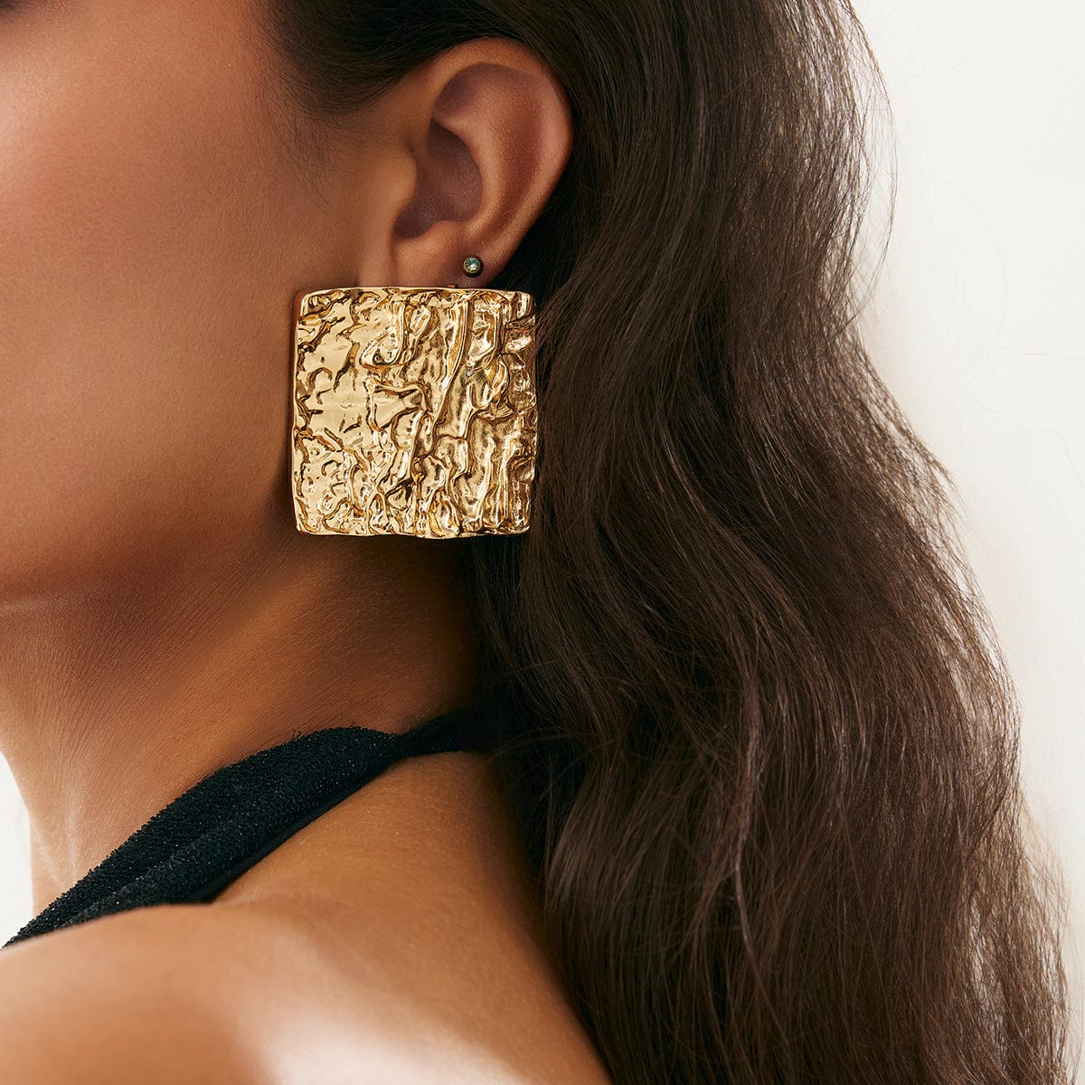 Geometric Chunky Pleated Square Stud Earrings - ArtGalleryZen