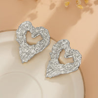 Thumbnail for Geometric Chunky Textured Hollow Heart Earrings - ArtGalleryZen