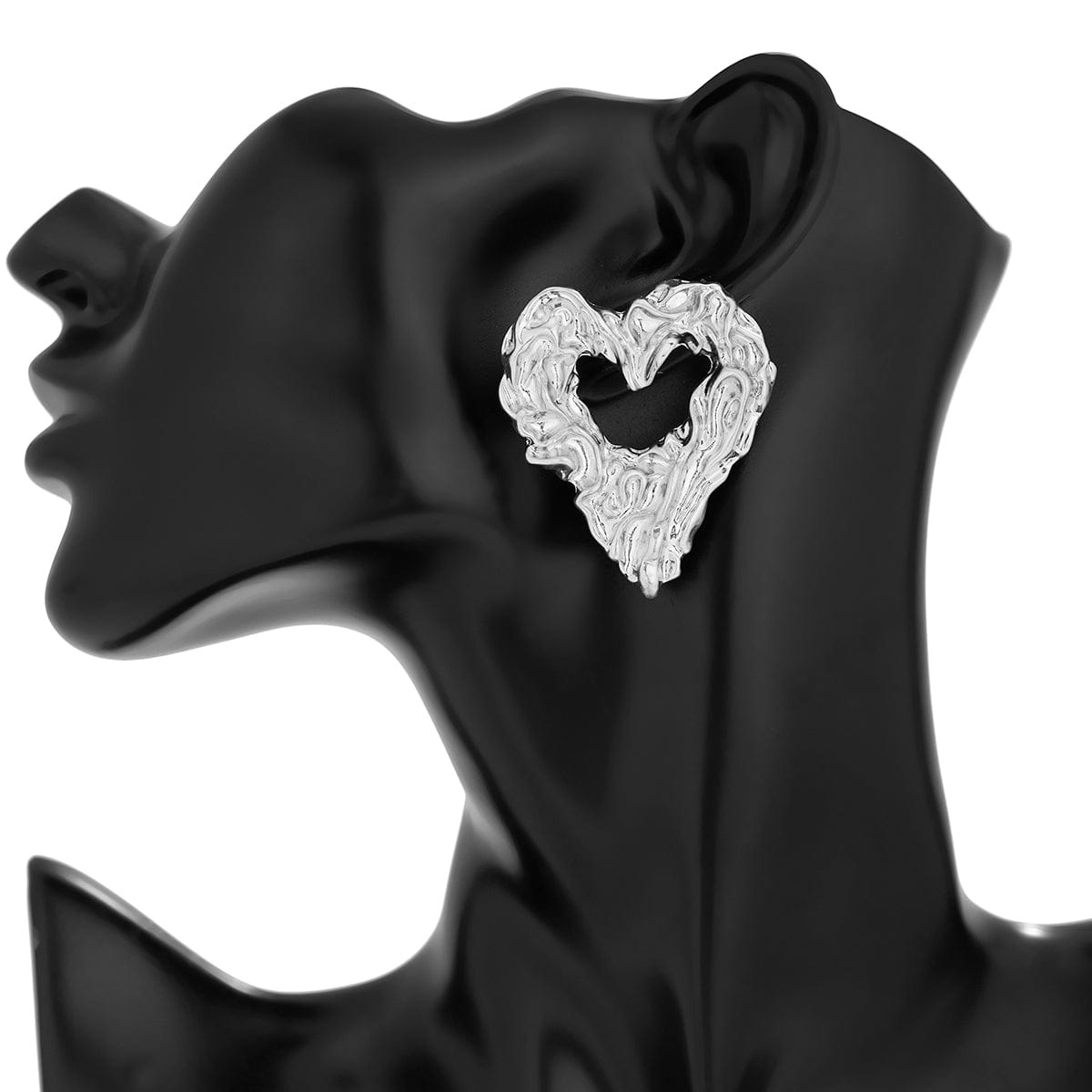 Geometric Chunky Textured Hollow Heart Earrings - ArtGalleryZen