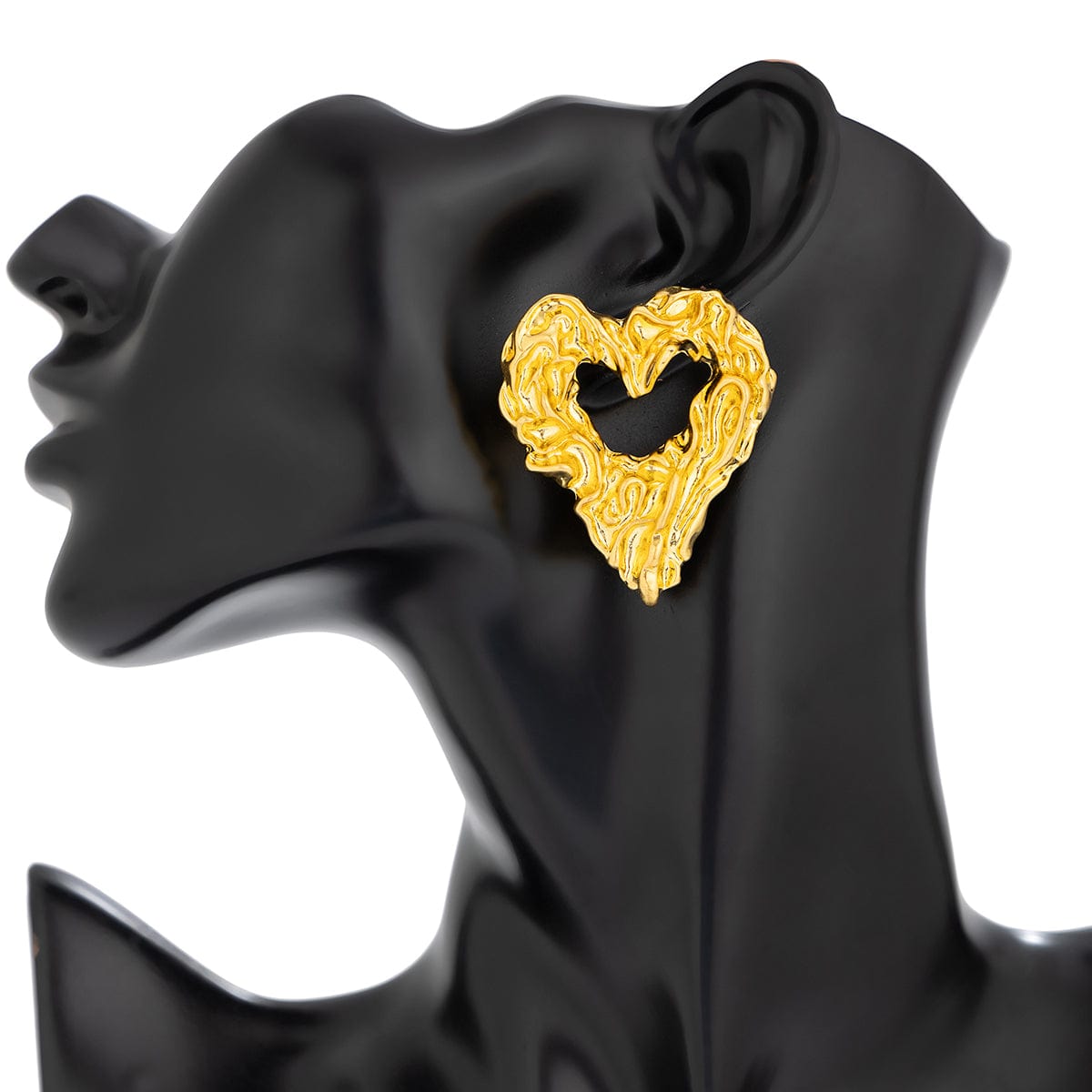 Geometric Chunky Textured Hollow Heart Earrings - ArtGalleryZen