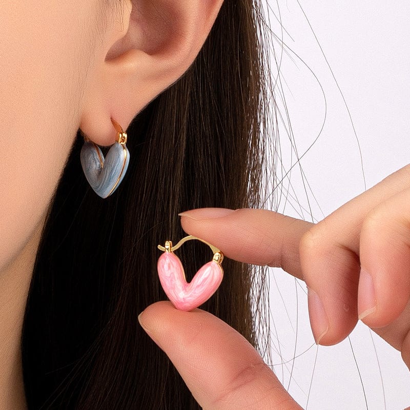 Geometric Colorful Enamel Heart Earrings - ArtGalleryZen