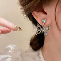 Thumbnail for Geometric Crystal Inlaid Dangling Butterfly Earrings - ArtGalleryZen