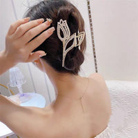 Thumbnail for Geometric Crystal Pearl Inlaid Tulip Chignon Claw Clip Hair Clip - ArtGalleryZen
