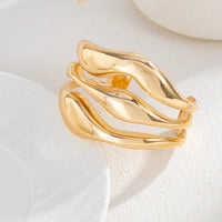 Thumbnail for Geometric Curved Hollow Wide Cuff Bangle Bracelet - ArtGalleryZen