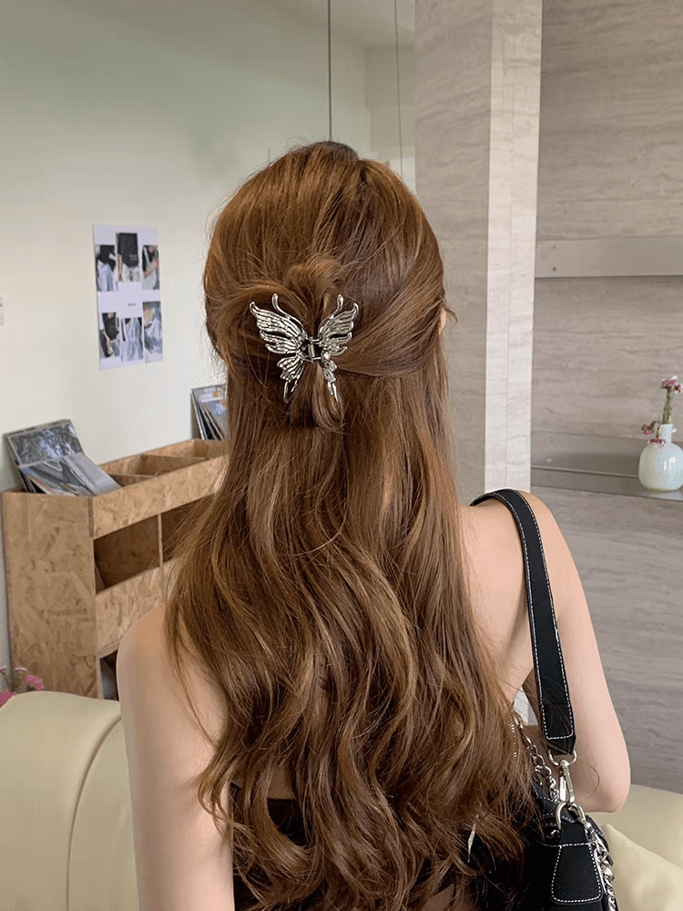 Geometric CZ Inlaid Hollow Butterfly Hair Claw Clip - ArtGalleryZen