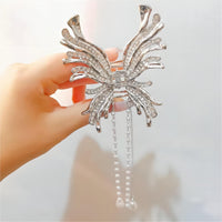 Thumbnail for Geometric CZ Inlaid Pearl Chain Tassel Butterfly Chignon Claw Clip Hair Clip - ArtGalleryZen