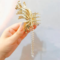 Thumbnail for Geometric CZ Inlaid Pearl Chain Tassel Butterfly Chignon Claw Clip Hair Clip - ArtGalleryZen