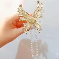 Thumbnail for Geometric CZ Inlaid Pearl Chain Tassel Butterfly Chignon Claw Clip Hair Clip - ArtGalleryZen