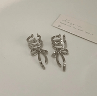Thumbnail for Geometric CZ Inliad Ribbon Bowknot Ear Wrap Earrings - ArtGalleryZen