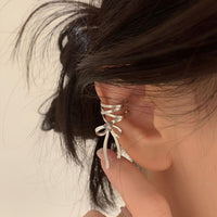 Thumbnail for Geometric CZ Inliad Ribbon Bowknot Ear Wrap Earrings - ArtGalleryZen