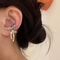 Thumbnail for Geometric CZ Inliad Ribbon Bowknot Ear Wrap Earrings - ArtGalleryZen