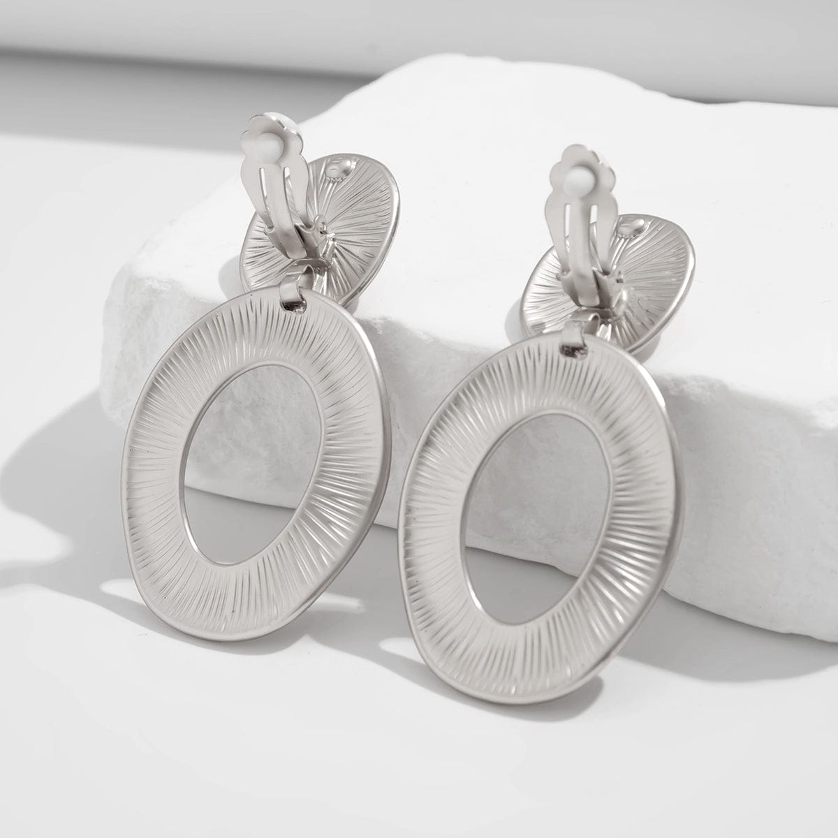 Geometric Frosted Gold Silver Tone Hoop Dangle Earrings - ArtGalleryZen