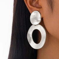 Thumbnail for Geometric Frosted Gold Silver Tone Hoop Dangle Earrings - ArtGalleryZen
