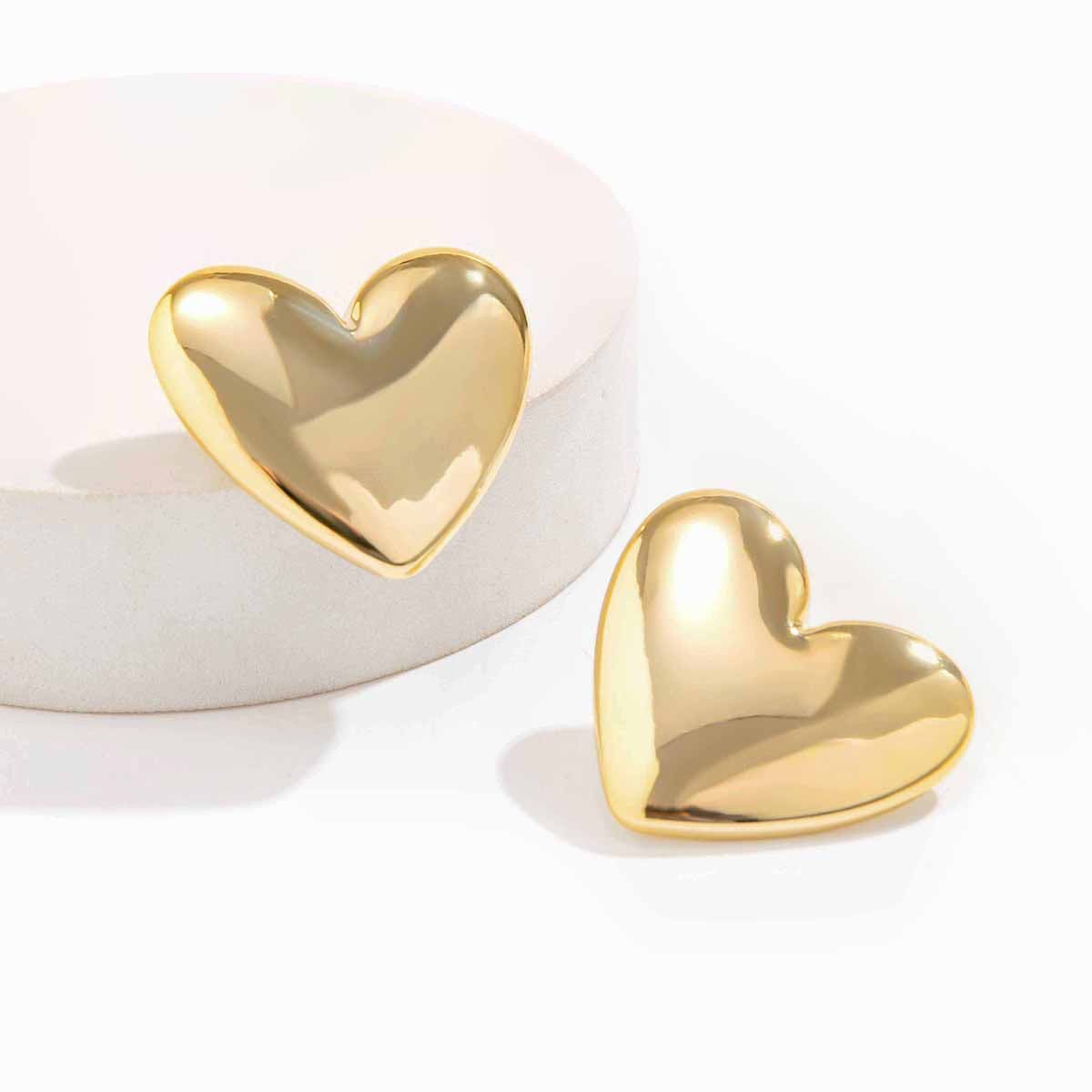 Chic Gold Plated Glossy Large Heart Earrings - ArtGalleryZen