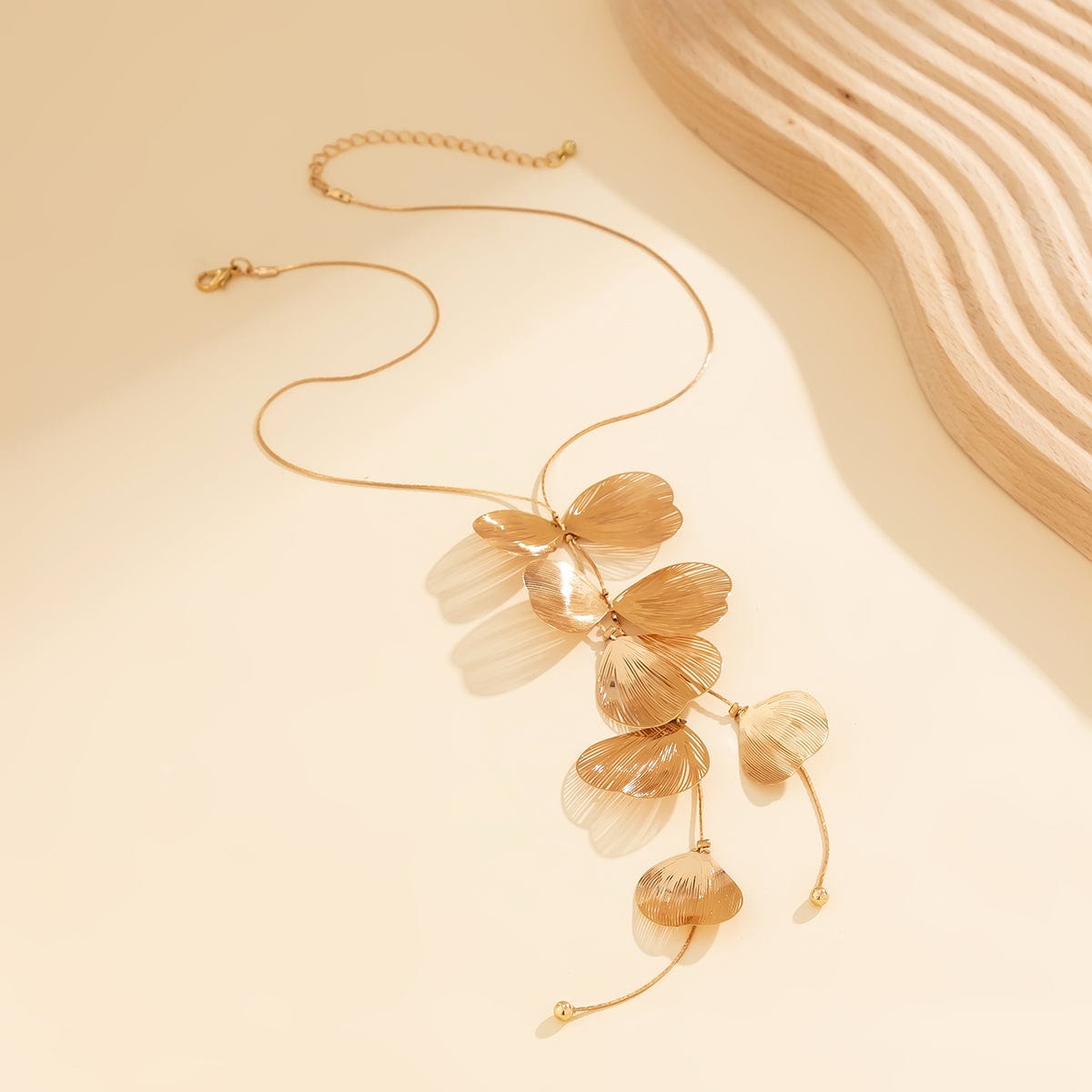Geometric Gold Plated Leaf Pendant Y Necklace - ArtGalleryZen