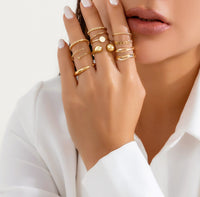 Thumbnail for Geometric Gold Plated Twisted Waterdrop Round Disk Ball Open Ring Set - ArtGalleryZen