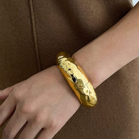 Thumbnail for Geometric Gold Silver Plated Glossy Textured Bangle Bracelet - ArtGalleryZen