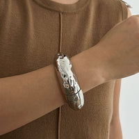 Thumbnail for Geometric Gold Silver Plated Glossy Textured Bangle Bracelet - ArtGalleryZen