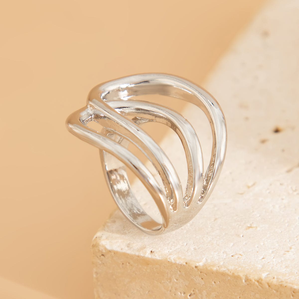 Geometric Gold Silver Plated Hollow Ring Set - ArtGalleryZen