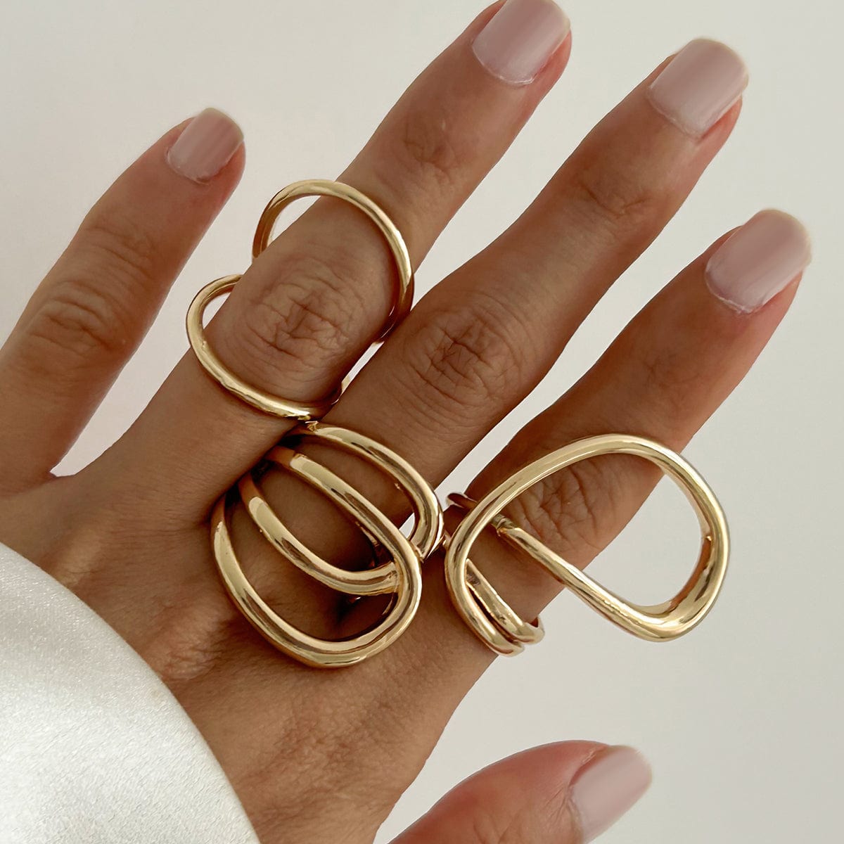 Geometric Gold Silver Plated Hollow Ring Set - ArtGalleryZen