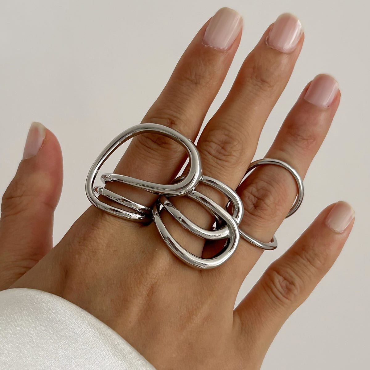 Geometric Gold Silver Plated Hollow Ring Set - ArtGalleryZen