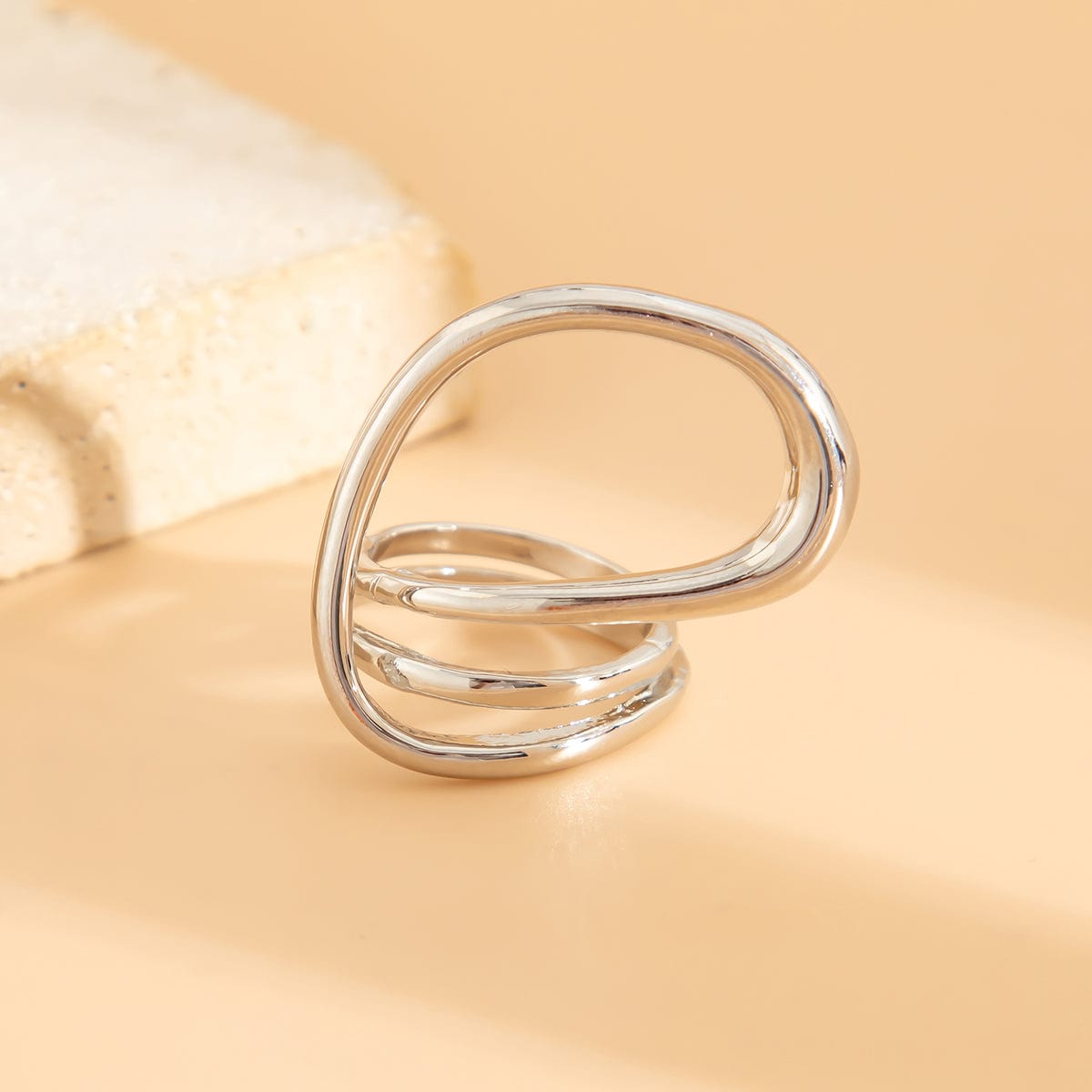 Geometric Gold Silver Plated Hollow Ring Set - ArtGalleryZen