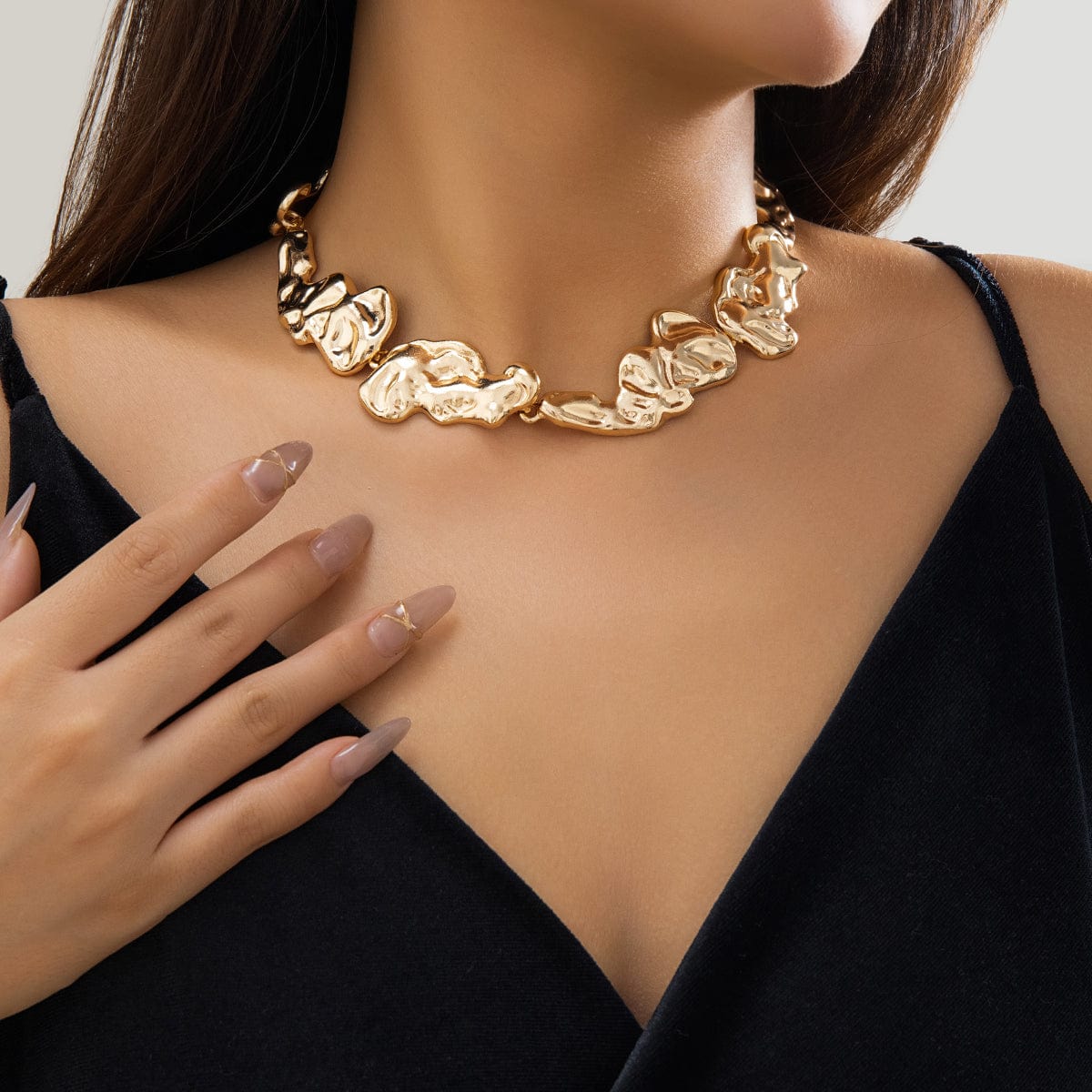Geometric Gold Silver Plated Irregular Lava Choker Necklace - ArtGalleryZen