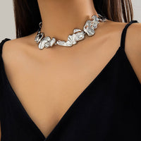 Thumbnail for Geometric Gold Silver Plated Irregular Lava Choker Necklace - ArtGalleryZen