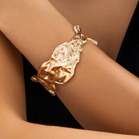 Thumbnail for Geometric Gold Silver Plated Irregular Lava Open Cuff Bracelet - ArtGalleryZen
