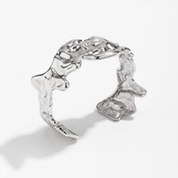 Thumbnail for Geometric Gold Silver Plated Irregular Lava Open Cuff Bracelet - ArtGalleryZen