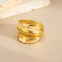 Thumbnail for Geometric Gold Silver Tone Chunky Pleated Ring - ArtGalleryZen