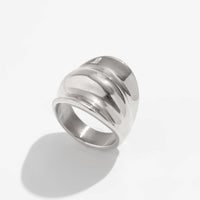 Thumbnail for Geometric Gold Silver Tone Chunky Pleated Ring - ArtGalleryZen