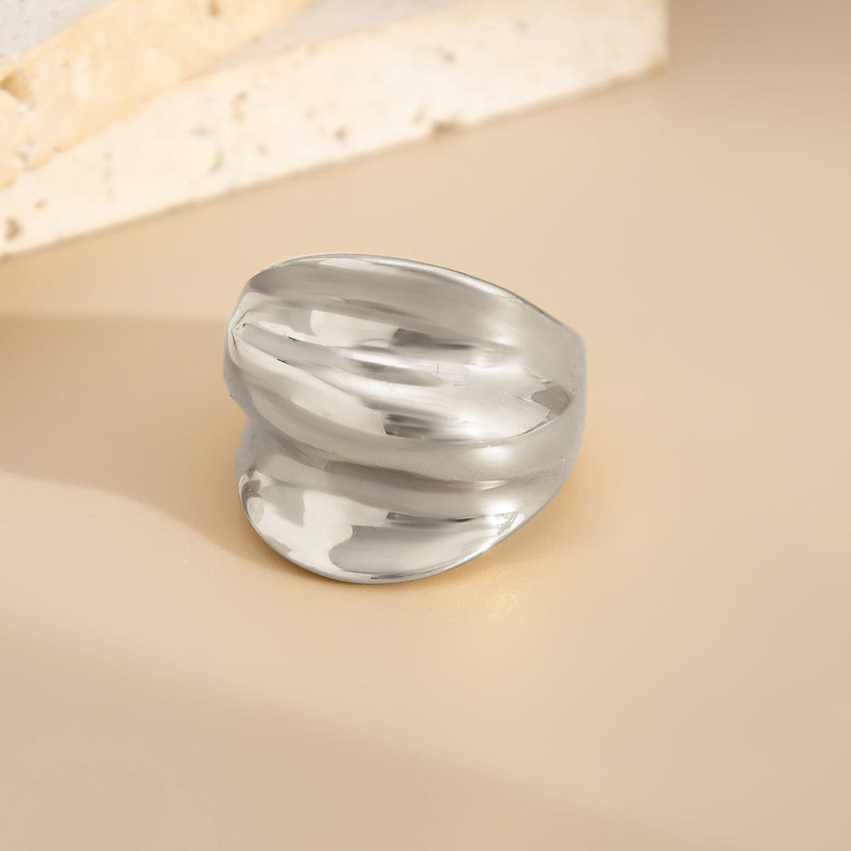 Geometric Gold Silver Tone Chunky Pleated Ring - ArtGalleryZen