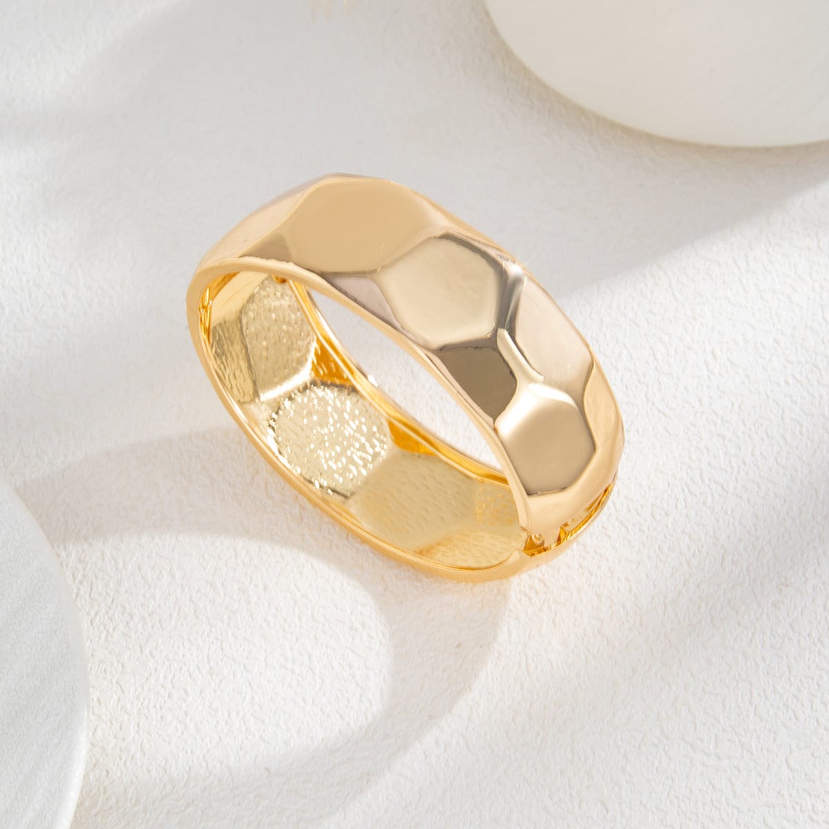 Geometric Gold Silver Tone Cut Surface Bangle Bracelet - ArtGalleryZen