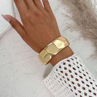 Thumbnail for Geometric Gold Silver Tone Cut Surface Bangle Bracelet - ArtGalleryZen