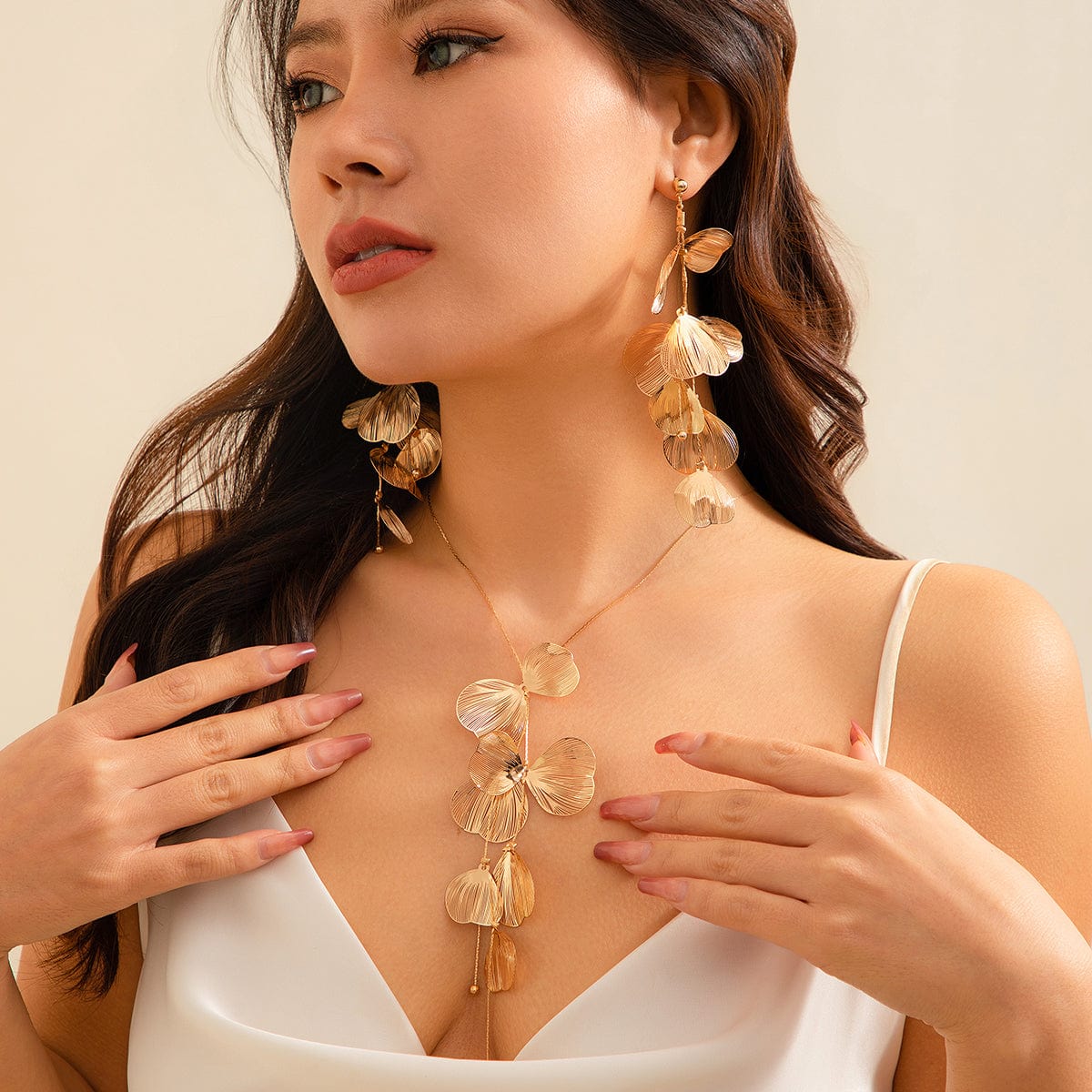 Geometric Abstract Gold Silver Tone Leaf Pendant Earrings - ArtGalleryZen