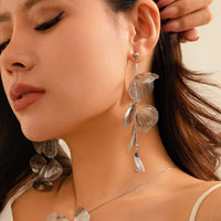 Thumbnail for Geometric Abstract Gold Silver Tone Leaf Pendant Earrings - ArtGalleryZen