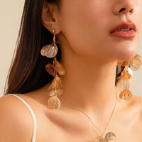 Thumbnail for Geometric Abstract Gold Silver Tone Leaf Pendant Earrings - ArtGalleryZen