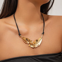Thumbnail for Geometric Gold Silver Tone Feather Charm Wax Cord String Necklace - ArtGalleryZen